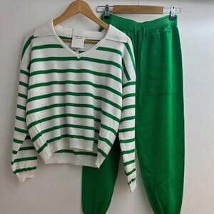 Green & White Striped Mesh Top and Pant